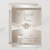 Dank u bruiloft Damask Cream White Champagne Bedankkaart (Voorkant / Achterkant)