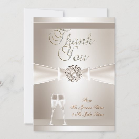 Dank u bruiloft Damask Cream White Champagne Bedankkaart (Voorkant)