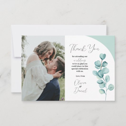 Dank u bruiloft eucalyptus foto laat Mint Bedankkaart (Voorkant)