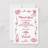 Dank u bruiloft grillige hand getekend rood bedankkaart (Voorkant)