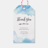 Dank u bruiloft gunst labels in blauwe waterverf cadeaulabel (Voorkant)