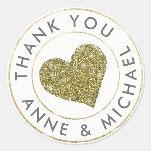 Dank u / Bruiloft gunst met gouden hart Ronde Sticker (Voorkant)