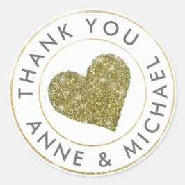 Dank u / Bruiloft gunst met gouden hart Ronde Sticker