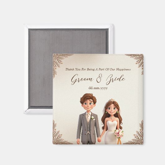 Dank u bruiloft gunsten magneet paar illustratie (Voorkant / Achterkant)
