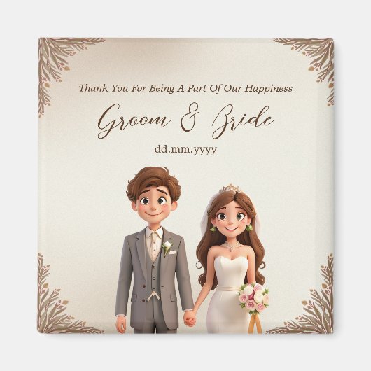 Dank u bruiloft gunsten magneet paar illustratie (Voorkant)