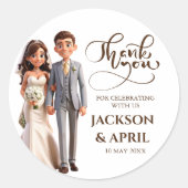 Dank u bruiloft gunsten paar illustratie ronde sticker (Voorkant)