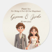 Dank u bruiloft gunsten paar illustratie ronde sticker (Voorkant)