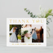 Dank u bruiloft moderne foto gouden folie kaart (Staand Voorkant)