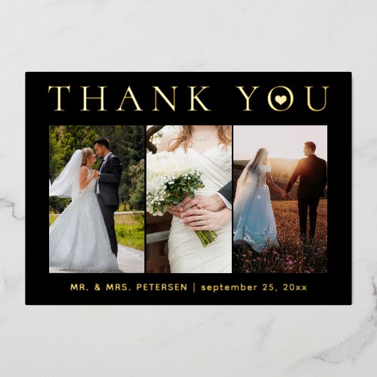 Dank u bruiloft moderne foto gouden folie kaart (Voorkant)