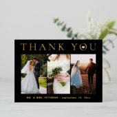 Dank u bruiloft moderne foto gouden folie kaart (Staand Voorkant)