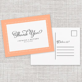 Dank u bruiloft moderne kalligrafie chique perzik briefkaart