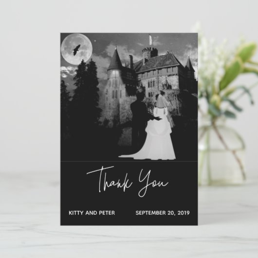 Dank u bruiloft oktober herenhuis Halloween Bedankkaart (Staand voorkant)