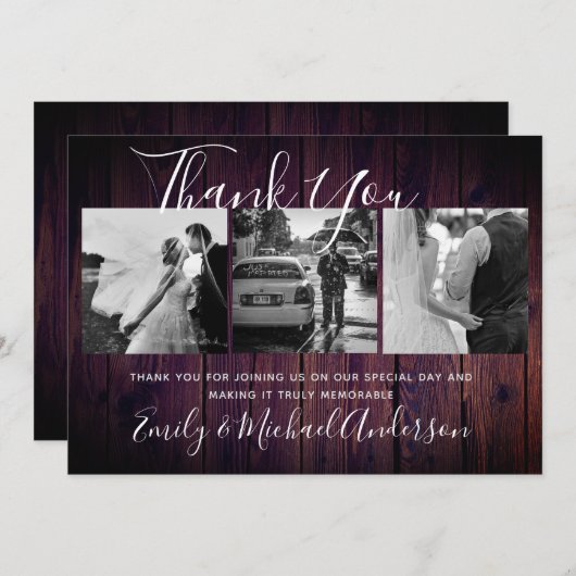 Dank u bruiloft PAARSE rustieke FOTO Collage Bedankkaart (Voorkant / Achterkant)