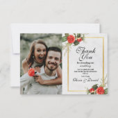 Dank u bruiloft rood goud feestelijke kerst bedankkaart (Voorkant)