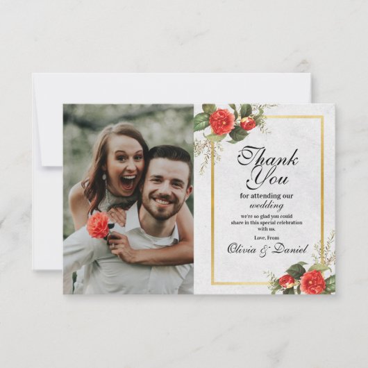 Dank u bruiloft rood goud feestelijke kerst bedankkaart (Voorkant)