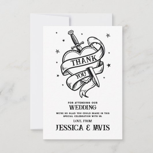 Dank u bruiloft Traditioneel Tattoo Hartmes Bedankkaart (Voorkant)