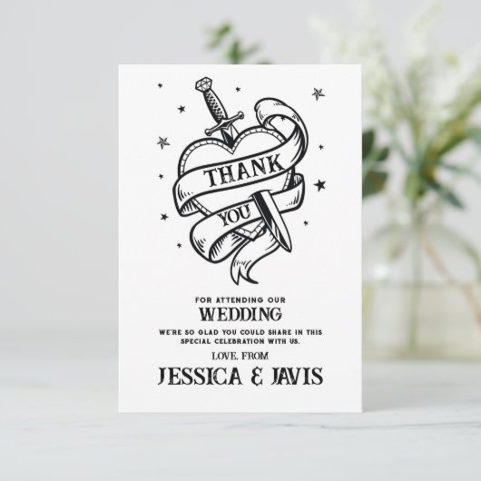Dank u bruiloft Traditioneel Tattoo Hartmes Bedankkaart (Staand voorkant)