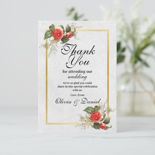 Dank u bruiloft Verloving rood goud feestelijk Bedankkaart (Staand voorkant)