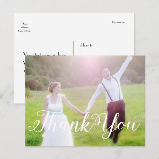 DANK U Bruiloft Witte Typografie FOTO Briefkaart (Voorkant / Achterkant)