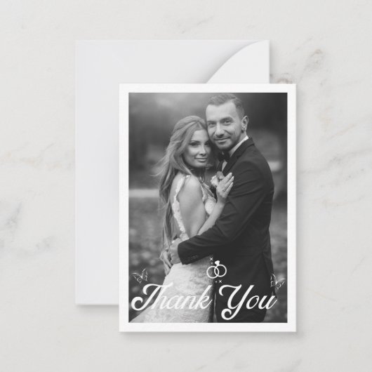 Dank u bruiloft zwart-wit 3 foto's notitiekaartje (Voorkant)