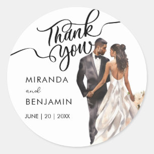 Dank u bruiloft zwarte bruid bruidegom Waterverf Ronde Sticker