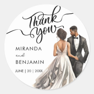 Dank u bruiloft zwarte bruid bruidegom Waterverf Ronde Sticker