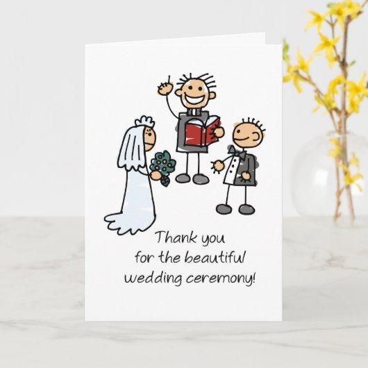 Dank u bruiloftsambtenaar stick figuren kaart (Gele Bloem)