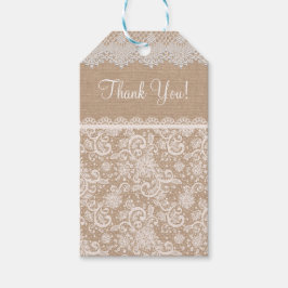 Dank u Burlap en Lace Gift Label Cadeaulabel