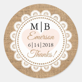Dank u Burlap Gepersonaliseerde Weddenschappen Ronde Sticker