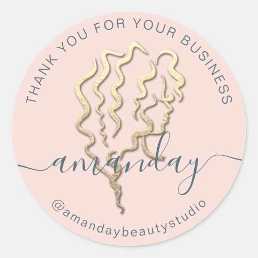 Dank u Business Gold Logo Naam Roos Haarschoonheid Ronde Sticker (Voorkant)
