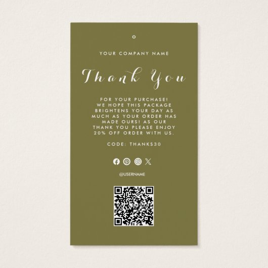 Dank u Business Logo QR Code Label Hang Label Visitekaartje (Achterkant)