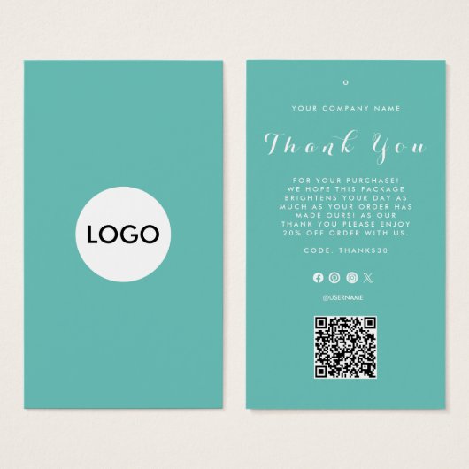 Dank u Business Logo QR Code Label Hang Label Visitekaartje (Voorkant /achterkant)