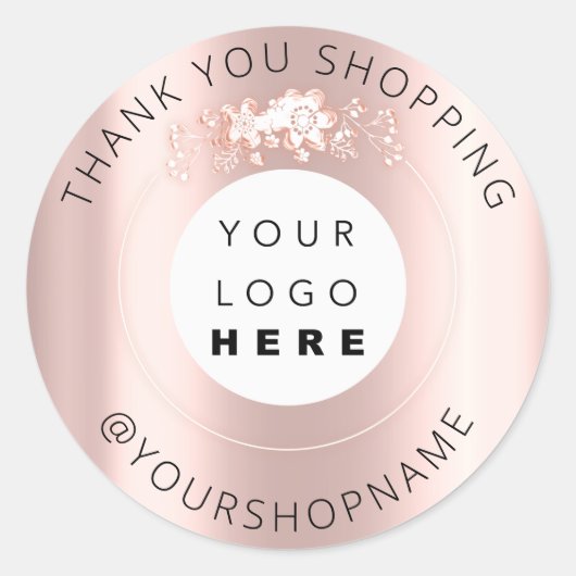 Dank u Business Logo Roos IG Naam Florals Ronde Sticker (Voorkant)
