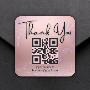 Dank u Business QR Code Pink Metallic Glitters Vierkante Sticker