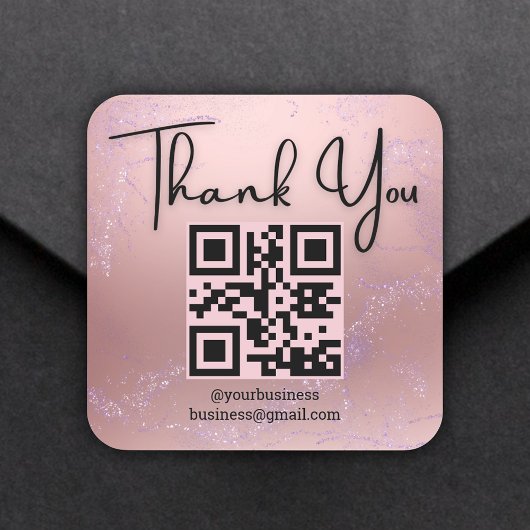 Dank u Business QR Code Pink Metallic Glitters Vierkante Sticker