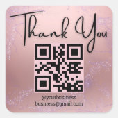 Dank u Business QR Code Pink Metallic Glitters Vierkante Sticker (Voorkant)