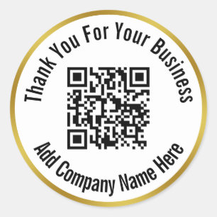 Dank u Business QR Code Zwart Wit Goud Ronde Sticker