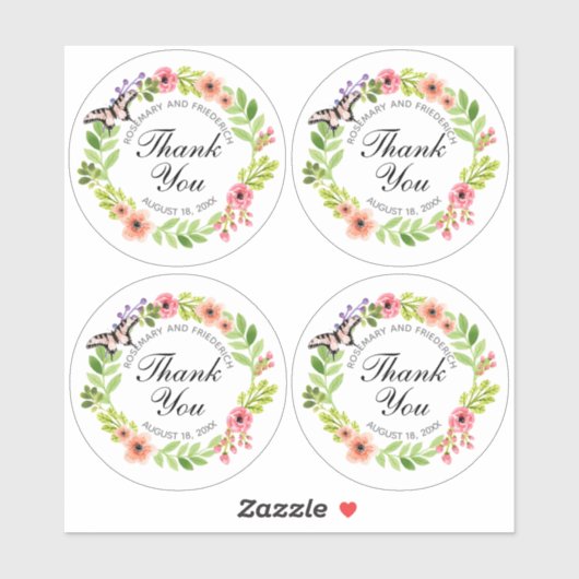Dank u Butterfly Wreath Wedding of Shower Clear Sticker (Vel)