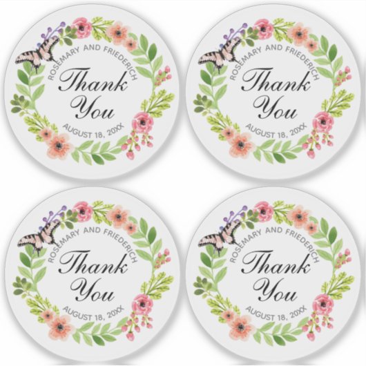 Dank u Butterfly Wreath Wedding of Shower Clear Sticker (Voorkant)
