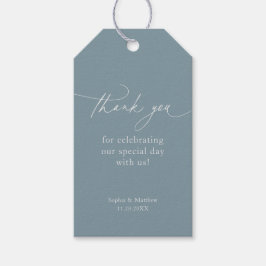 Dank U Calligrafie Stof Blauw Bruiloft Cadeaulabel