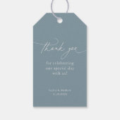 Dank U Calligrafie Stof Blauw Bruiloft Cadeaulabel (Achterkant)
