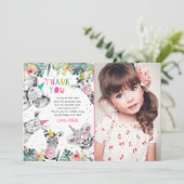 Dank u Card Party Dieren Meisje Safari Verjaardag Kaart (Staand voorkant)