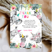 Dank u Card Party Dieren Meisje Safari Verjaardag