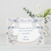 Dank u  Carriage Ivory Blue Gingham Bedankkaart (Staand voorkant)