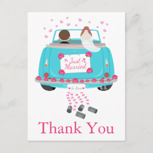 Dank u Cartoon Bride Groom Blue Pink Wedding Briefkaart