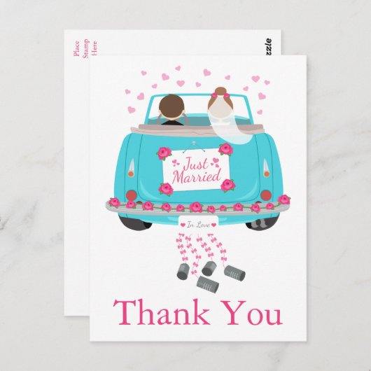 Dank u Cartoon bruidegom blauw roze bruiloft Briefkaart (Voorkant / Achterkant)