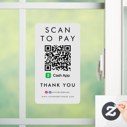 Dank u CashApp Modern Scan aan Pay QR Code White Raamsticker (Huis)