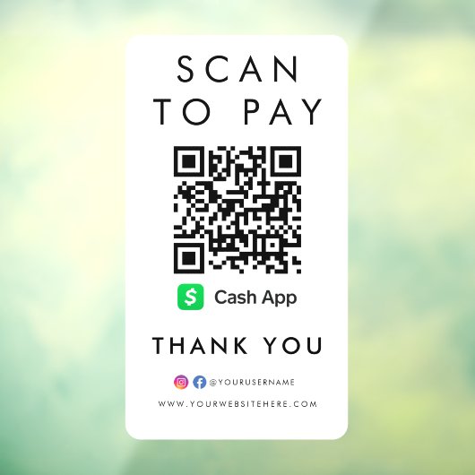 Dank u CashApp Modern Scan aan Pay QR Code White Raamsticker (Vel 3)