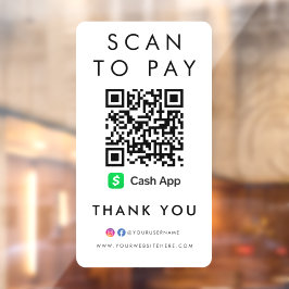 Dank u CashApp Modern Scan aan Pay QR Code White Raamsticker