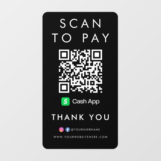 Dank u CashApp Modern Scan om QR Code Black te bet Raamsticker (Vel)